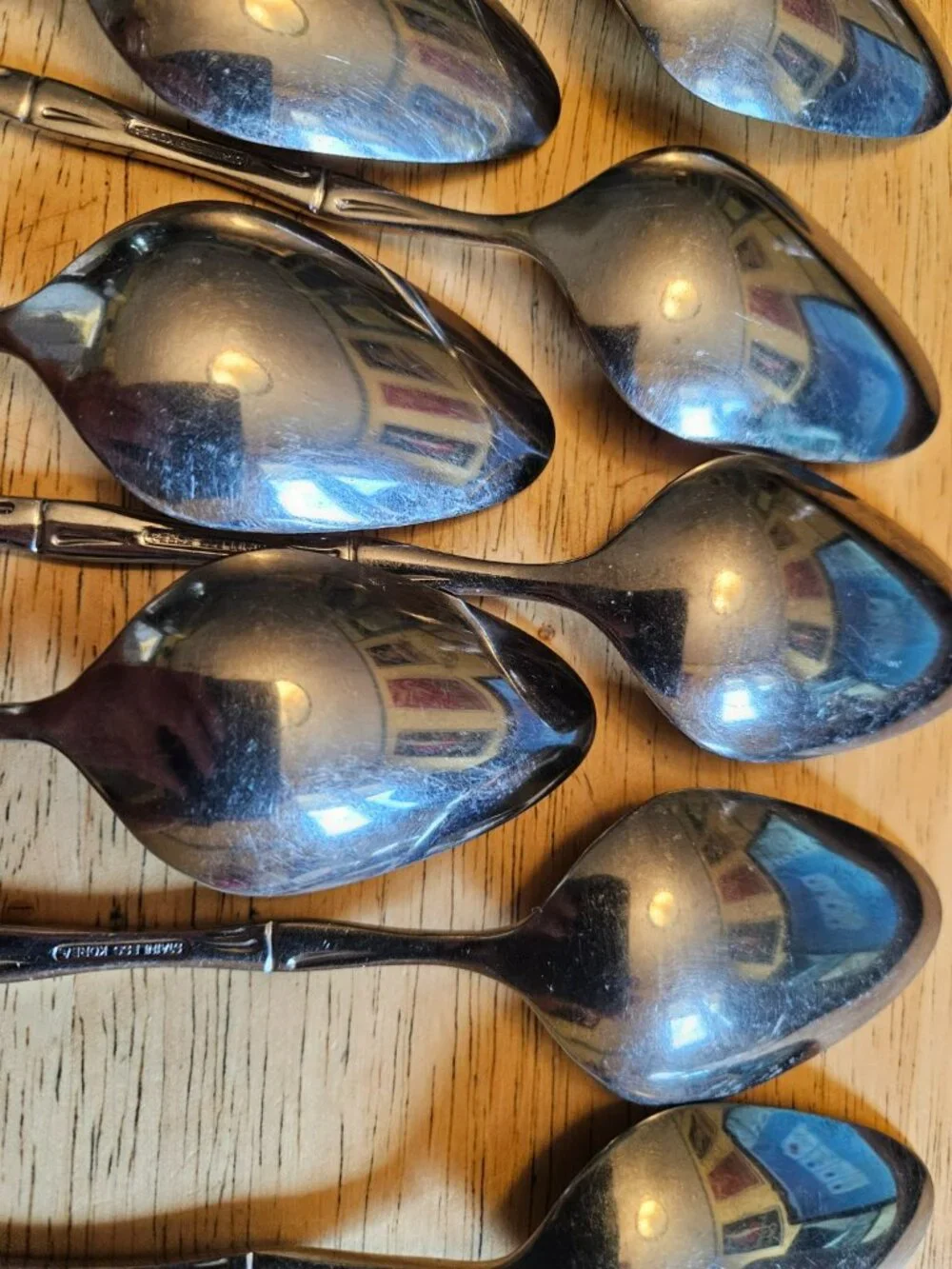 Lot 12 Bamboo Pattern Oval Soup Spoons Stainless Korea 7.5